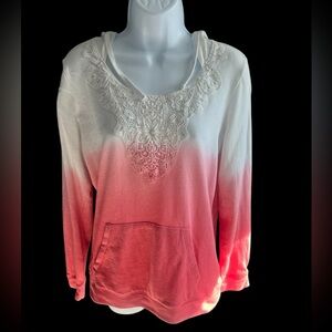 Venus Pink and White Crochet Front Hooded Sweater M